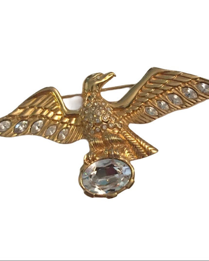 Vintage Swarovski 1980s majestic bald Eagle brooch (swan) Authentic gold finish