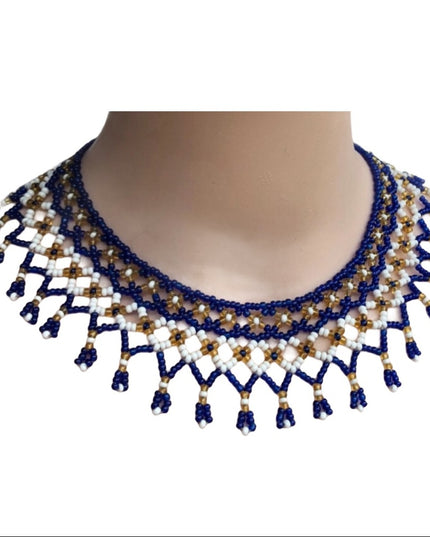 Vintage cleopatra indian seed bead necklace collar