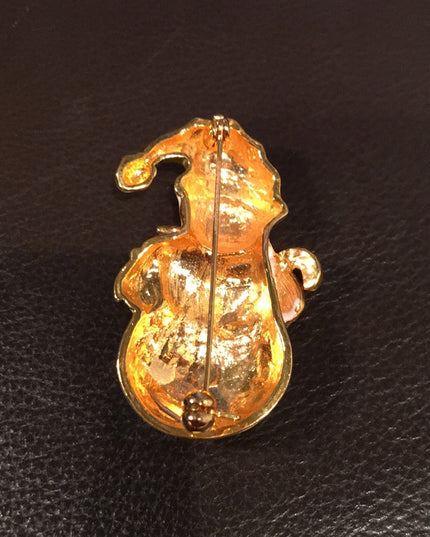 Gold metal enamel snow man christmas brooch frosty