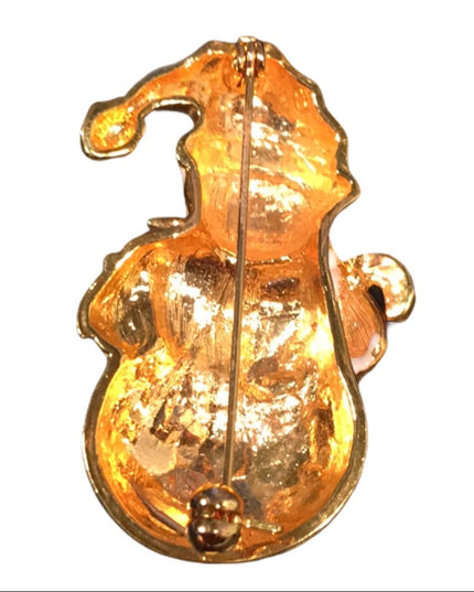Gold metal enamel snow man christmas brooch frosty
