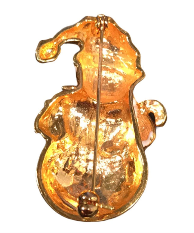 Gold metal enamel snow man christmas brooch frosty