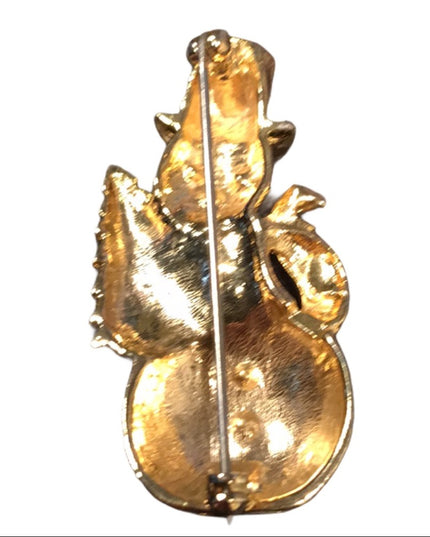 Gold finish fancy winter holiday Rhinestone snowman christmas brooch frosty
