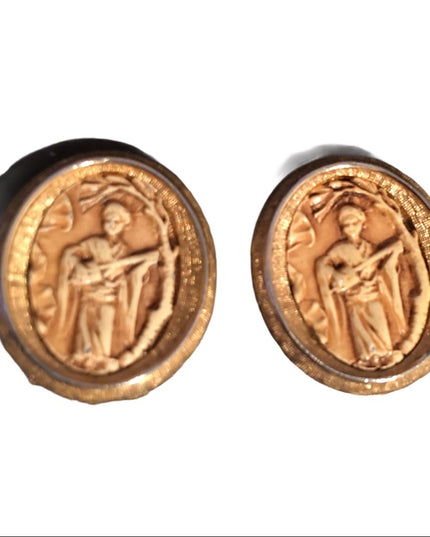 Vintage gold tone Japanese satar clip on earrings