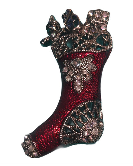 Christmas stocking rhinestone brooch enamel