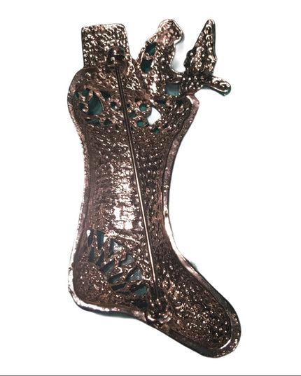 Christmas stocking rhinestone brooch enamel