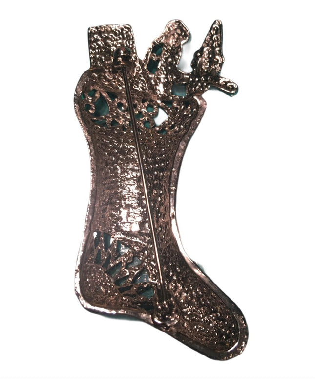 Christmas stocking rhinestone brooch enamel