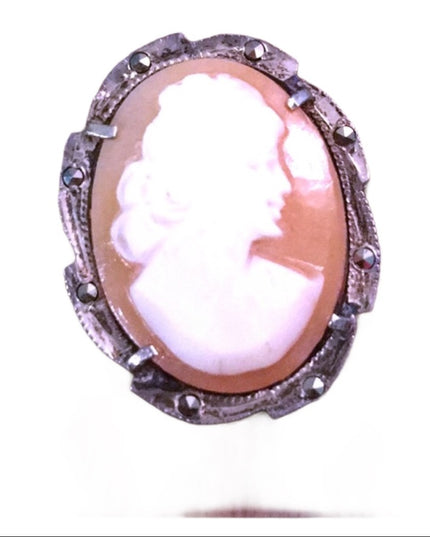 Vintage silver 800 shell cameo brooch