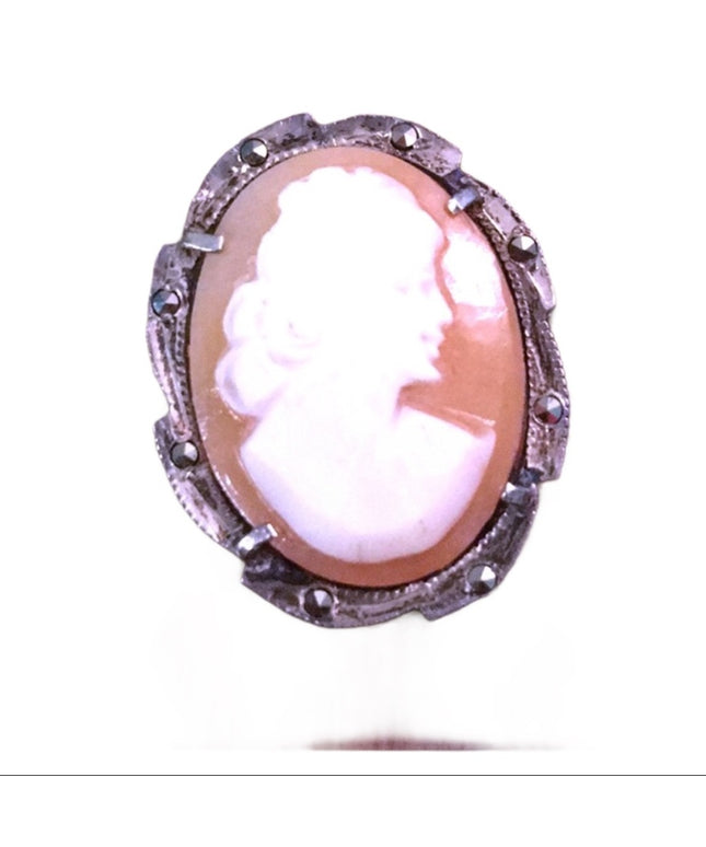 Vintage silver 800 shell cameo brooch