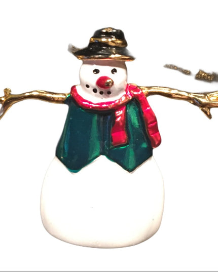 Enamel gold metal Snowman Frosty Christmas brooch