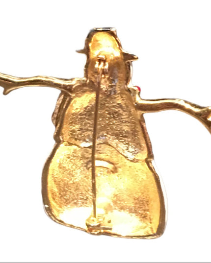 Enamel gold metal Snowman Frosty Christmas brooch
