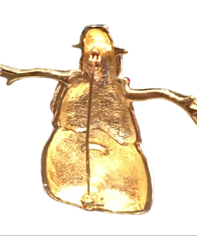 Enamel gold metal Snowman Frosty Christmas brooch