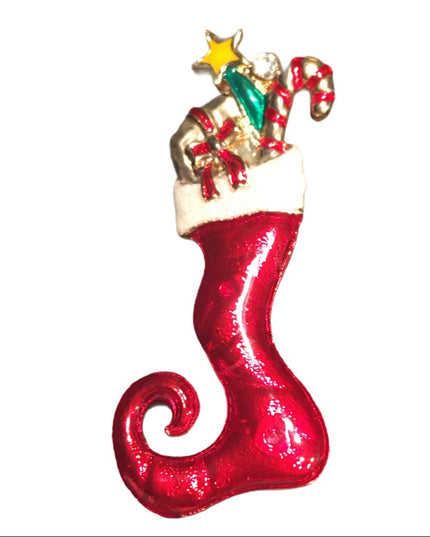 Christmas stocking enamel brooch