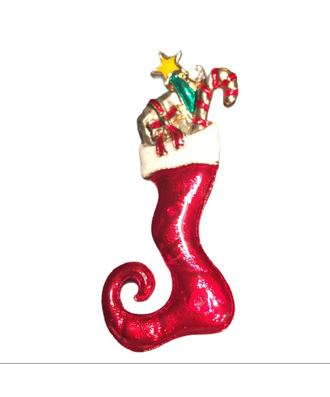 Christmas stocking enamel brooch