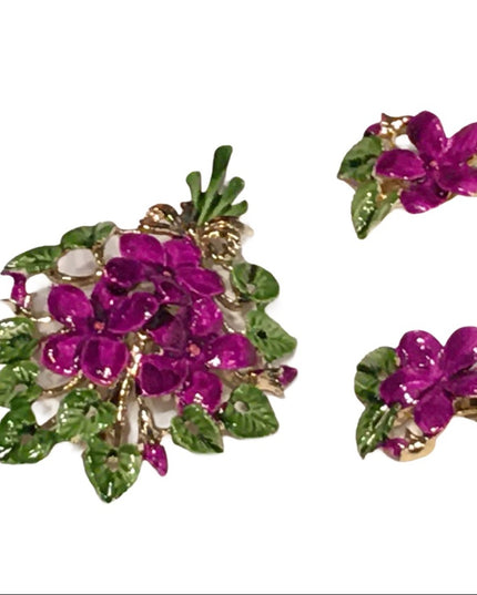 Vintage Flower brooch & Clip on earrings