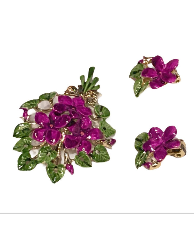 Vintage Flower brooch & Clip on earrings