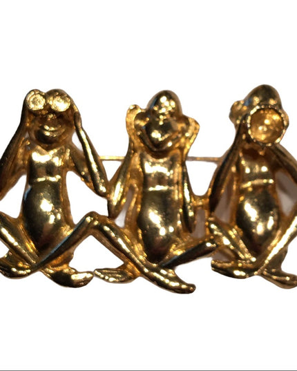 3 Monkeys gold brooch so cute