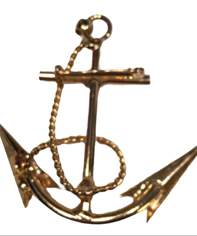 Large Anchor Nautical brooch pendant gold tone
