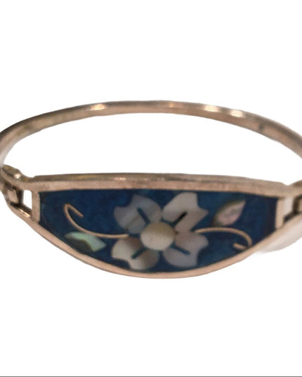 Vintage Alpaca Mexico MOP Bangle flower bracelet