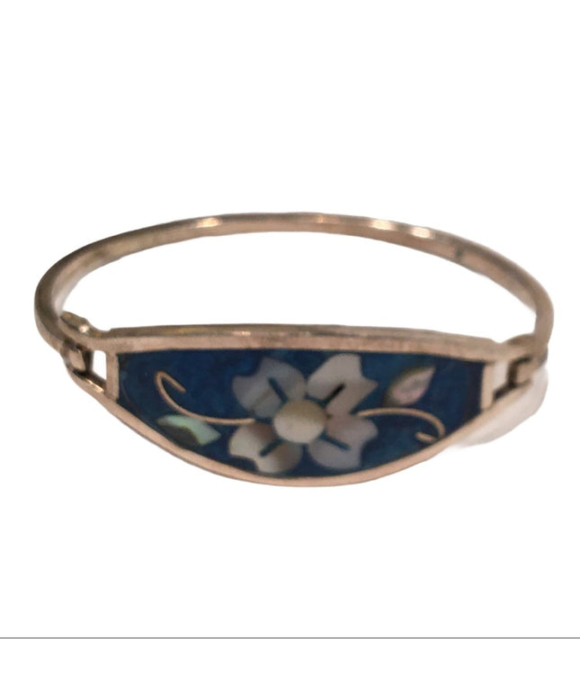 Vintage Alpaca Mexico MOP Bangle flower bracelet