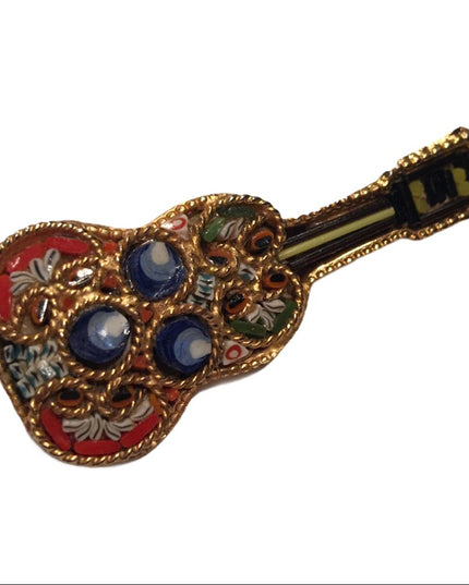 Vintage Italian Mosaic glass guitar brooch gold finish