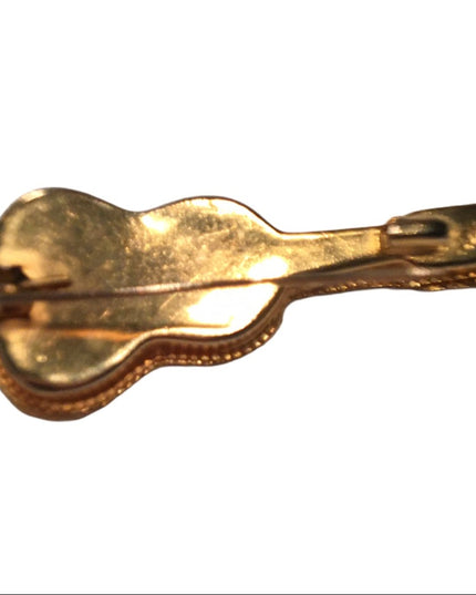 Vintage Italian Mosaic glass guitar brooch gold finish