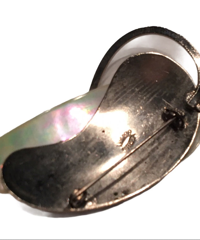 Vintage Mop silver tone leaf brooch