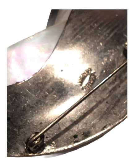 Vintage Mop silver tone leaf brooch