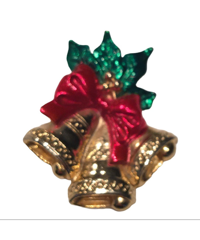 Vintage gold christmas bell brooch