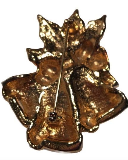 Vintage gold christmas bell brooch