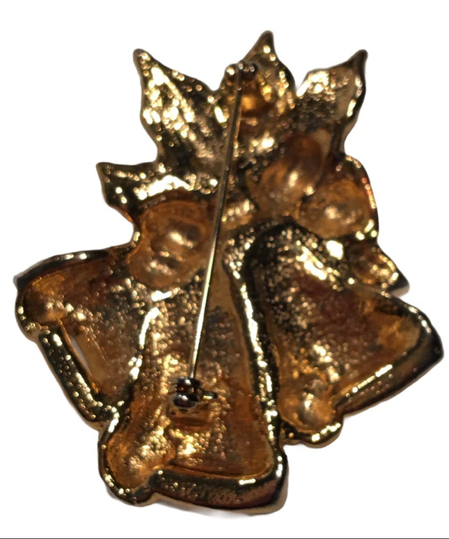 Vintage gold christmas bell brooch