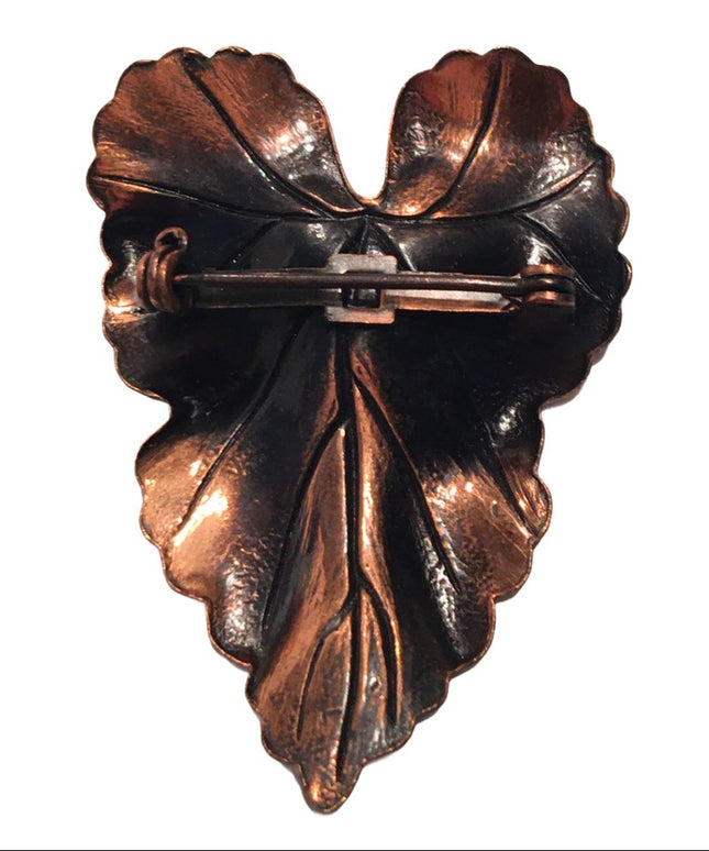 Vintage copper leaf brooch