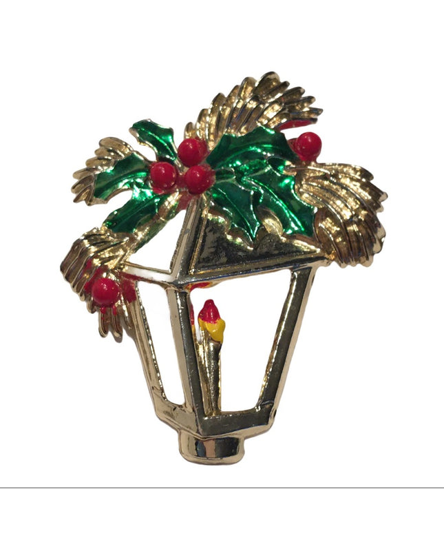 Vintage lantern christmas holiday brooch
