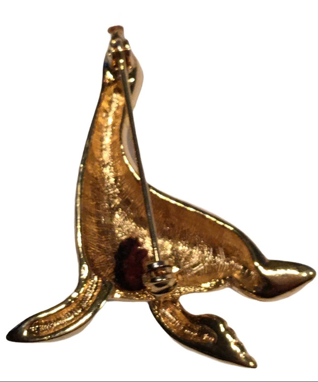 Vintage gold seal with Faux pearl brooch
