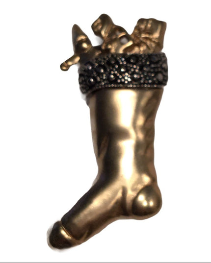 Vintage gold Finish christmas stocking brooch