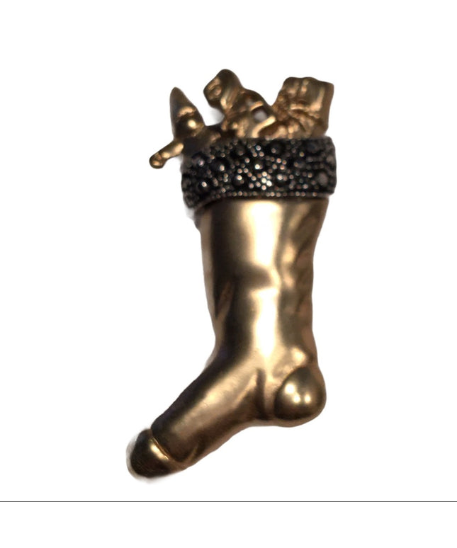 Vintage gold Finish christmas stocking brooch