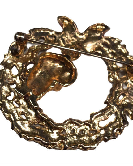 Vintage wreath santa brooch christmas