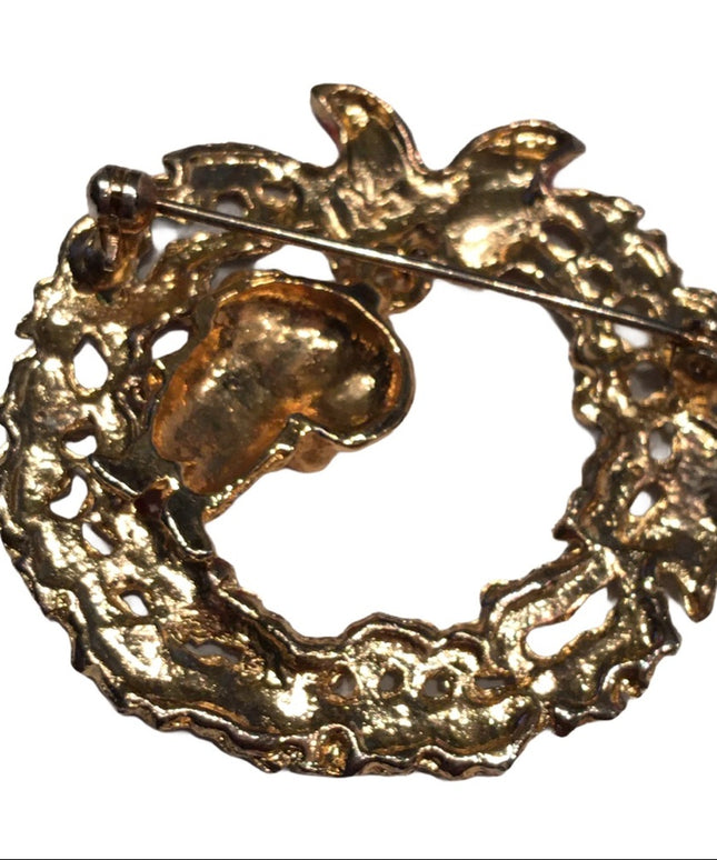 Vintage wreath santa brooch christmas