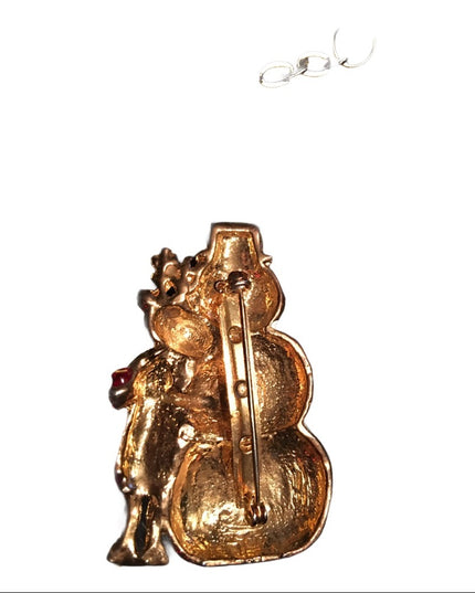 Vintage snowman & reindeer christmas brooch