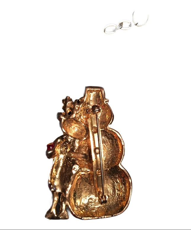 Vintage snowman & reindeer christmas brooch