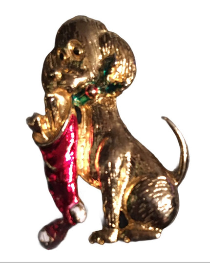 Doggie stocking christmas brooch