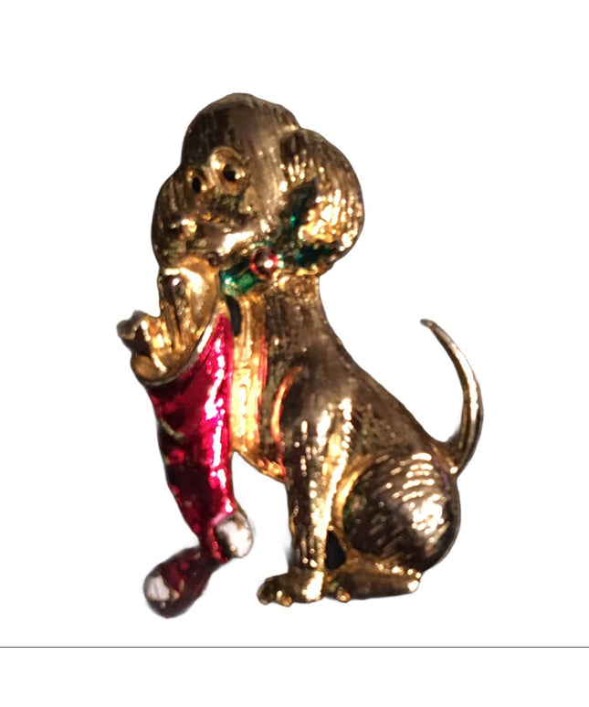 Doggie stocking christmas brooch