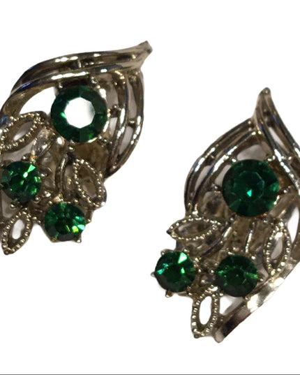 Vintage green crystal clip on earrings