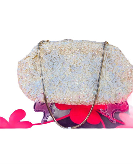 Beautiful off white beaded sequin bag wristlet