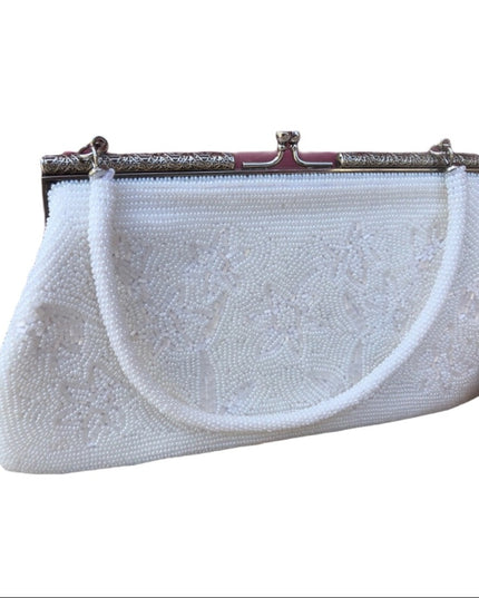 Vintage White beaded Clutch wristlet Wedding