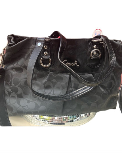 F15510 Lg Coach shoulder hobo black bag