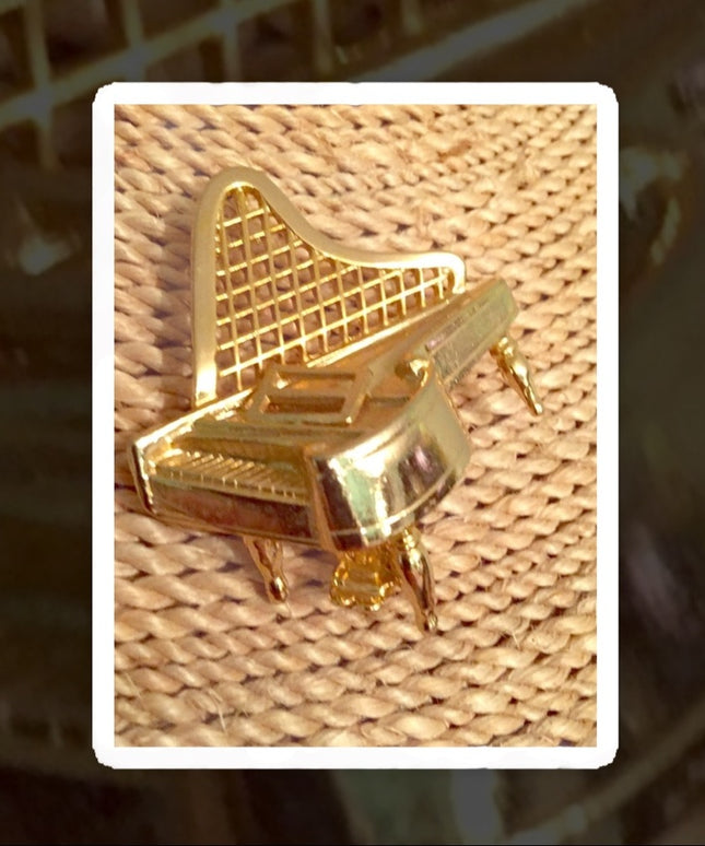 Vintage gold finish large Piano brooch musical music