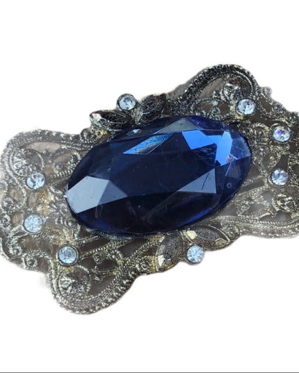 Victorian revival blue crystal rhinestone brooch