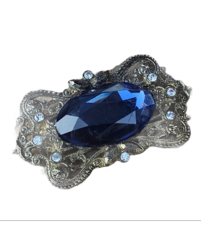 Victorian revival blue crystal rhinestone brooch