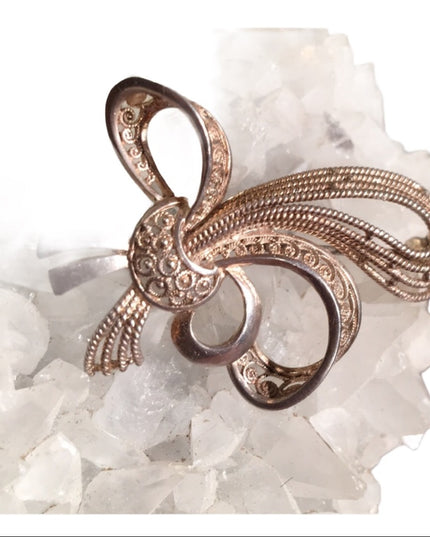 Victorian sterling  filagree Birks Bow brooch