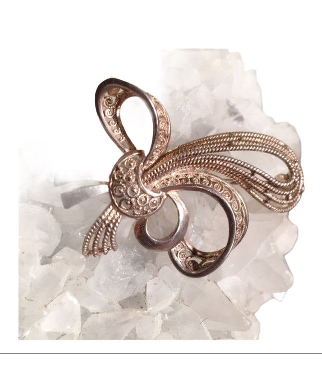 Victorian sterling  filagree Birks Bow brooch